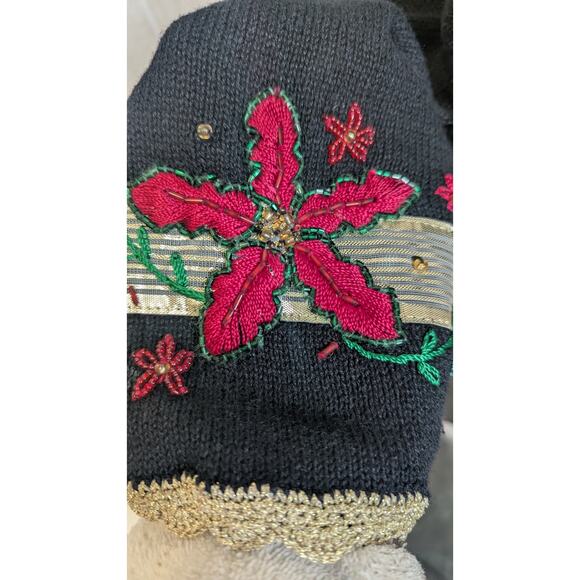 Vintage Studio Joy black beaded holiday christmas Poinsetta sweater size large - Picture 5 of 8